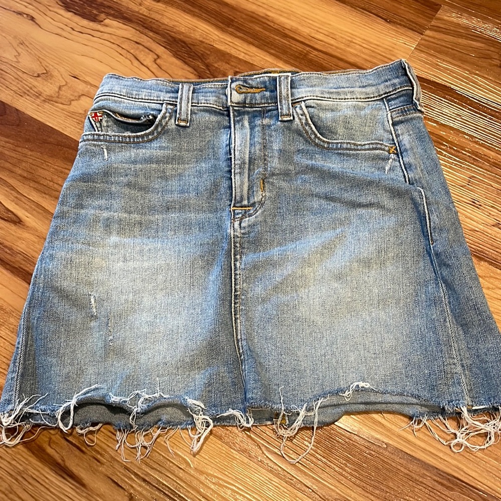 Hudson jean raw hem high waisted denim mini skirt